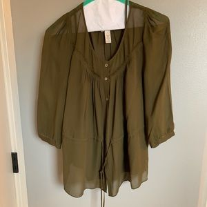 J. Crew Silk Blouse with Camisole; Olive Green